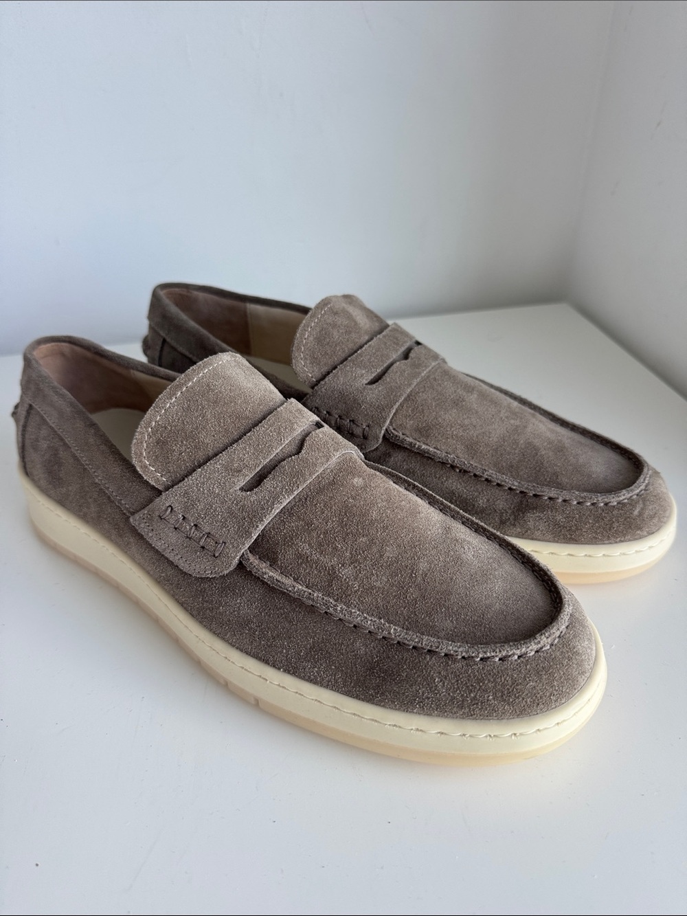 Italian Shoemakers Men's Suede Penny Loafers in Taupe